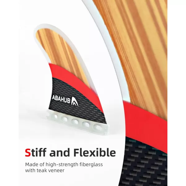 imageAbahub Surfboard Thruster Fins Set Compatible with Future Style Fin Box Fiberglass Reinforced High Performance 3 Fins for Surf Boards Surfing Longboard Shortboard BlackBlueWhiteFiberglass with Teak Veneer