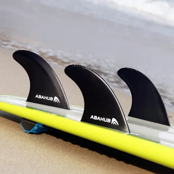 imageAbahub Surfboard Thruster Fins Set Compatible with Future Style Fin Box Fiberglass Reinforced High Performance 3 Fins for Surf Boards Surfing Longboard Shortboard BlackBlueWhiteblack