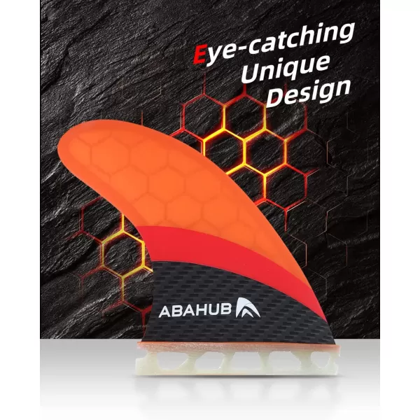 imageAbahub Surfboard Thruster Fins Set Compatible with Future Style Fin Box Fiberglass Reinforced High Performance 3 Fins for Surf Boards Surfing Longboard Shortboard BlackBlueWhiteFiberglass Orange