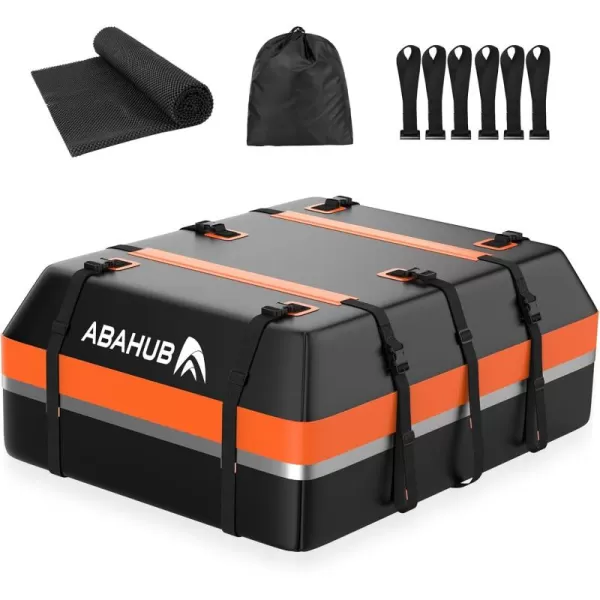 imageAbahub Car Roof Bag 800D Waterproof Car Rooftop Cargo Carrier Bag 15Cubic for Cars withWithout Racks Includes AntiSlip Mat 6 Door Hooks 8 Reinforced Straps Storage Bag Blue15 cubic orange