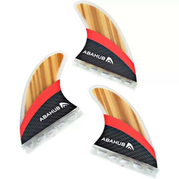 imageAbahub Surfboard Thruster Fins Set Compatible with Future Style Fin Box Fiberglass Reinforced High Performance 3 Fins for Surf Boards Surfing Longboard Shortboard BlackBlueWhiteFiberglass with Teak Veneer