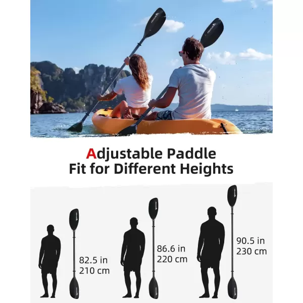 imageAbahub Adjustable Kayak Paddle 210230 cm8290 Inches Floating Kayaking Oars Boating Oars Canoeing Oars Black