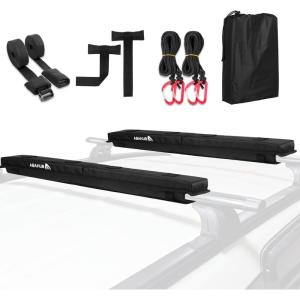 imageAbahub Soft Roof Rack Pads for Surfboard SUP Kayak Canoe Heavy Duty Universal Car Roof Racks System for Padle Boards Compatible with SUVs Sedans Hatchbacks 2Door or 4Door CarsBlack Use with Cross Bar
