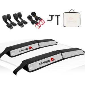 imageAbahub Soft Roof Rack Pads for Surfboard SUP Kayak Canoe Heavy Duty Universal Car Roof Racks System for Padle Boards Compatible with SUVs Sedans Hatchbacks 2Door or 4Door CarsWhite EVA foam Use without Cross Bar