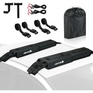 imageAbahub Soft Roof Rack Pads for Surfboard SUP Kayak Canoe Heavy Duty Universal Car Roof Racks System for Padle Boards Compatible with SUVs Sedans Hatchbacks 2Door or 4Door CarsBlack PE foam Use without Cross Bar