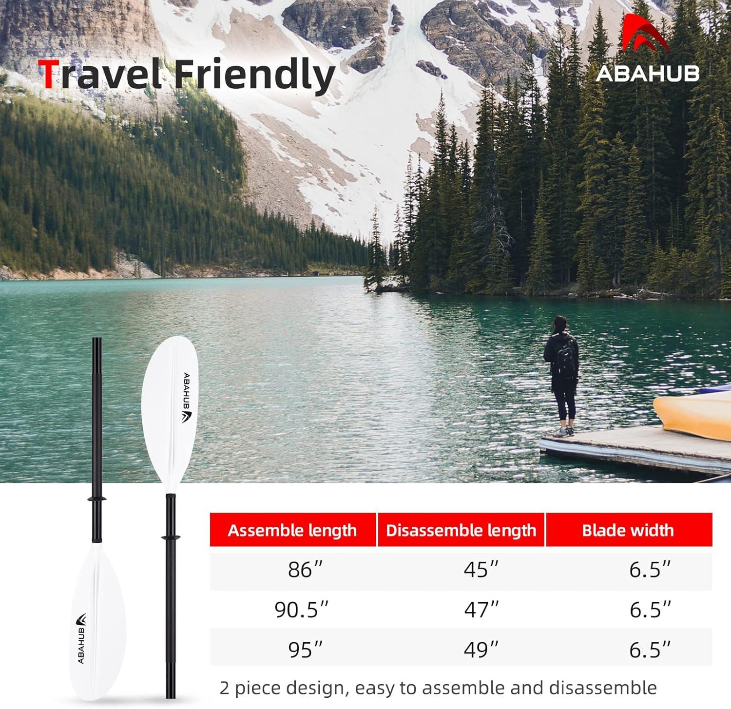 imageAbahub Kayak Paddle 905 Inches Kayaking Oars for Boating Canoeing with Free Paddle Leash Aluminum Alloy Shaft BlackBlueGreenOrangeYellow Plastic Bladeswhite