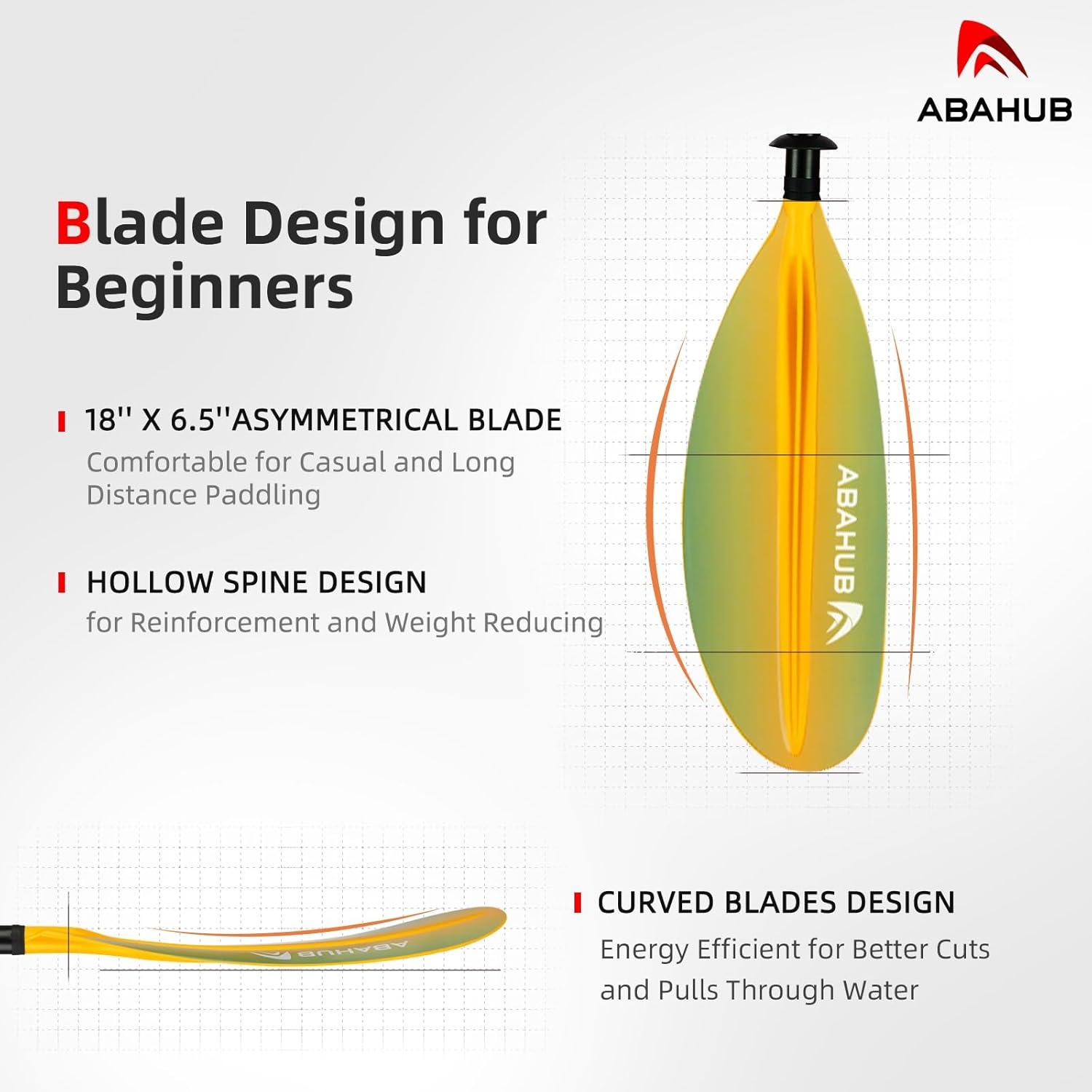 imageAbahub Kayak Paddle 905 Inches Kayaking Oars for Boating Canoeing with Free Paddle Leash Aluminum Alloy Shaft BlackBlueGreenOrangeYellow Plastic BladesGradient Yellow Print