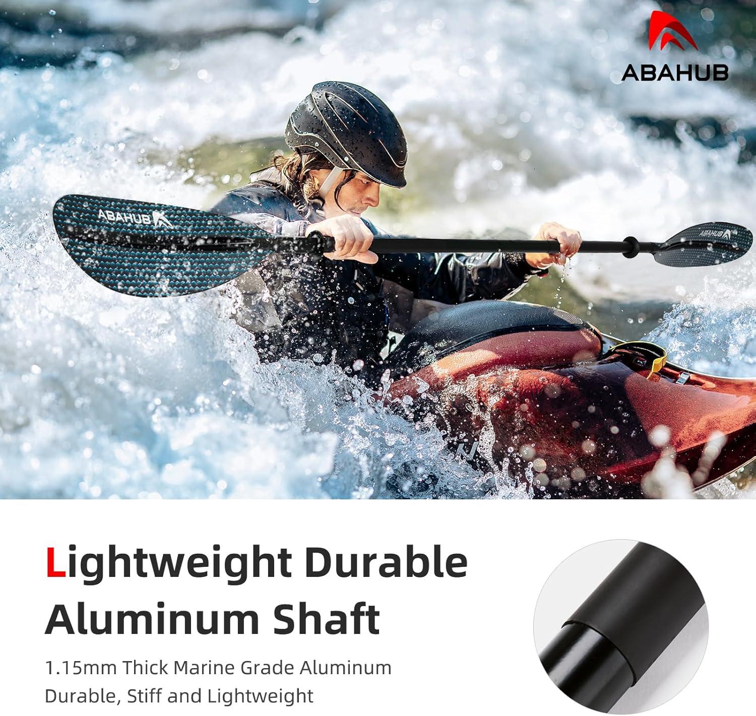 imageAbahub Kayak Paddle 905 Inches Kayaking Oars for Boating Canoeing with Free Paddle Leash Aluminum Alloy Shaft BlackBlueGreenOrangeYellow Plastic BladesBlack Honeycomb Print