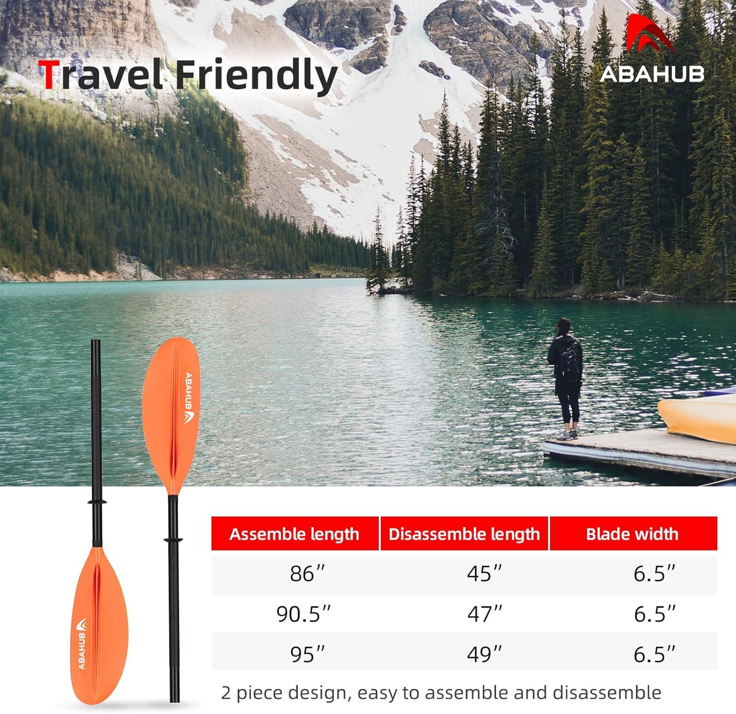 imageAbahub Kayak Paddle 905 Inches Kayaking Oars for Boating Canoeing with Free Paddle Leash Aluminum Alloy Shaft BlackBlueGreenOrangeYellow Plastic Bladesorange