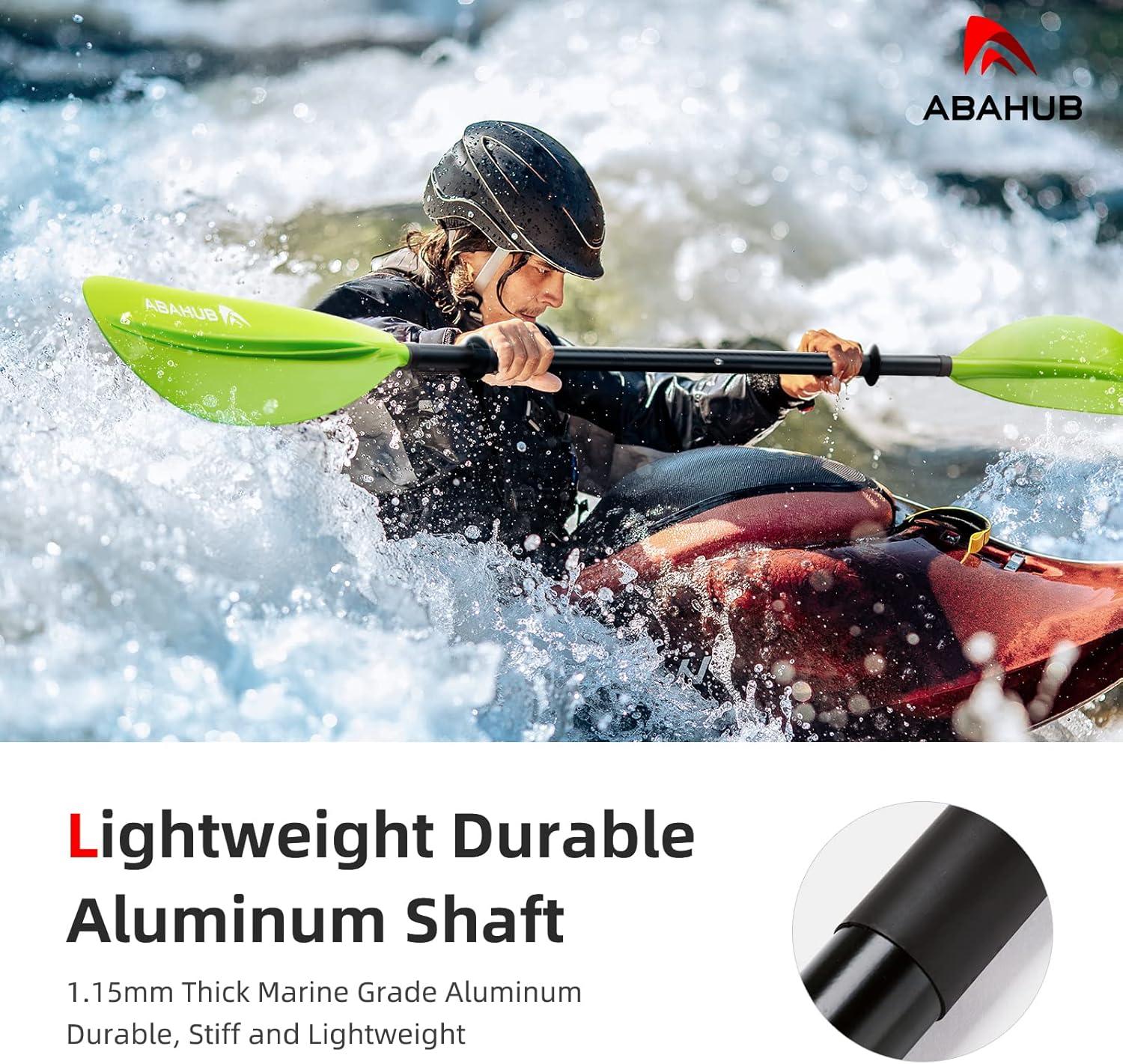 imageAbahub Kayak Paddle 905 Inches Kayaking Oars for Boating Canoeing with Free Paddle Leash Aluminum Alloy Shaft BlackBlueGreenOrangeYellow Plastic Bladesgreen