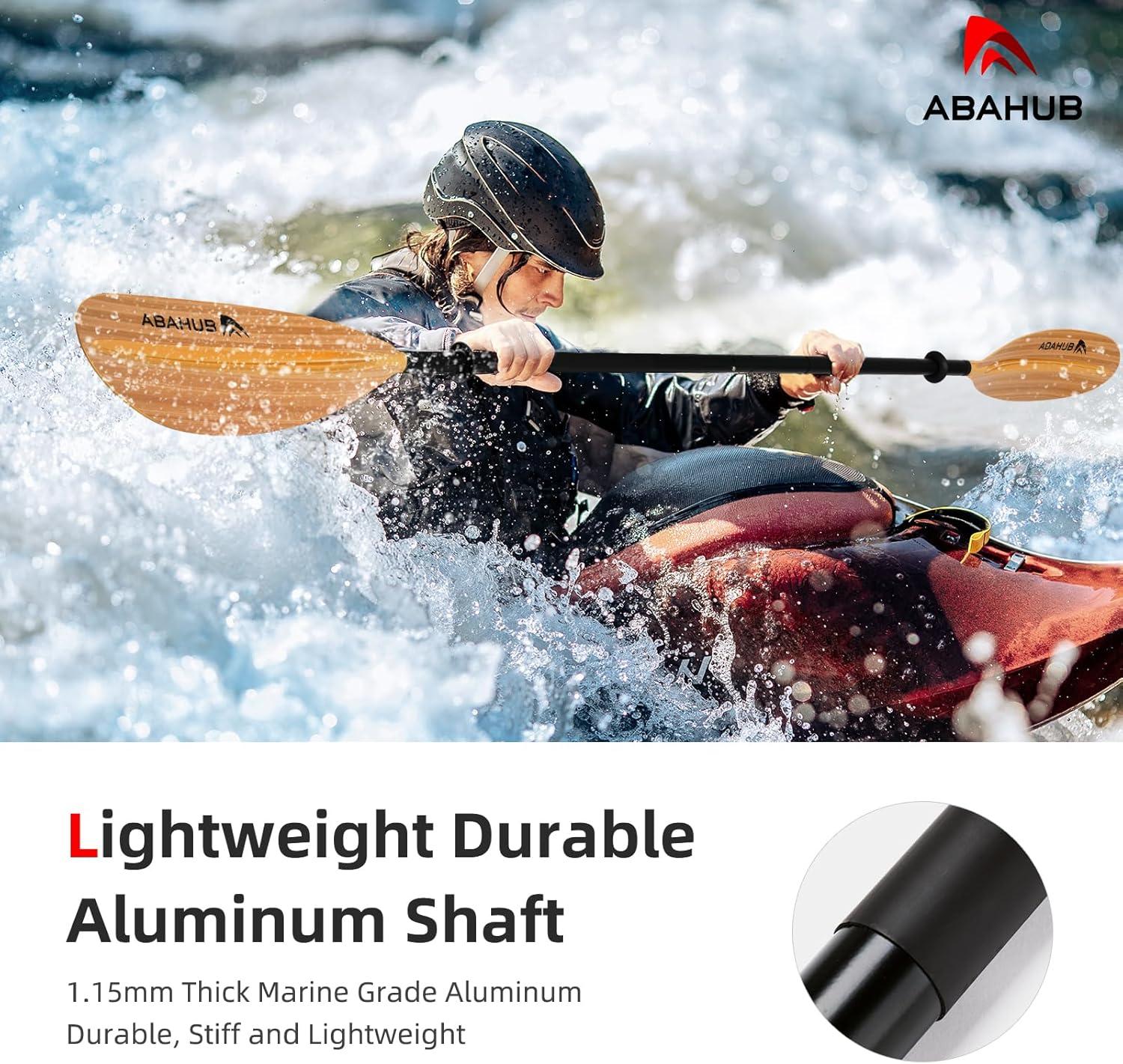 imageAbahub Kayak Paddle 905 Inches Kayaking Oars for Boating Canoeing with Free Paddle Leash Aluminum Alloy Shaft BlackBlueGreenOrangeYellow Plastic BladesWood Print
