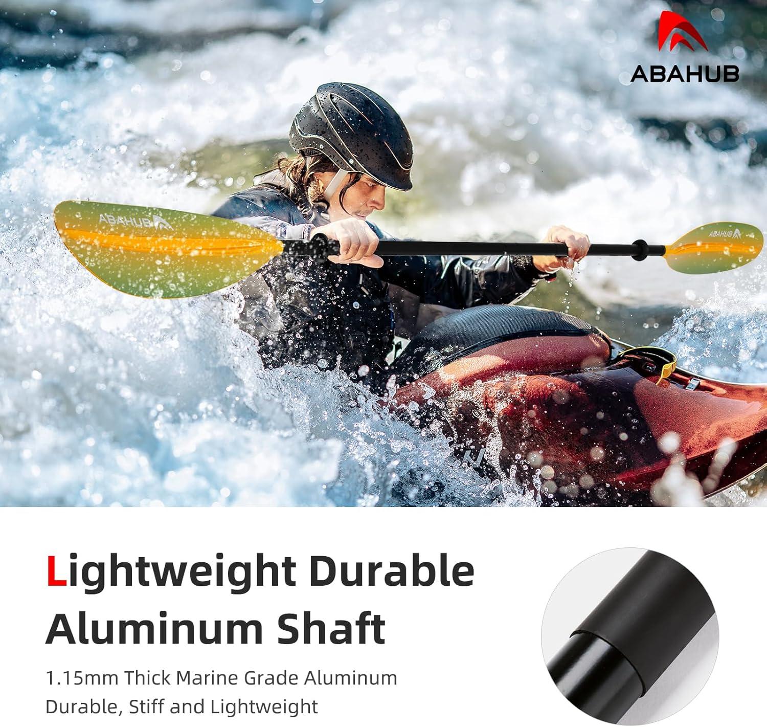 imageAbahub Kayak Paddle 905 Inches Kayaking Oars for Boating Canoeing with Free Paddle Leash Aluminum Alloy Shaft BlackBlueGreenOrangeYellow Plastic BladesGradient Yellow Print