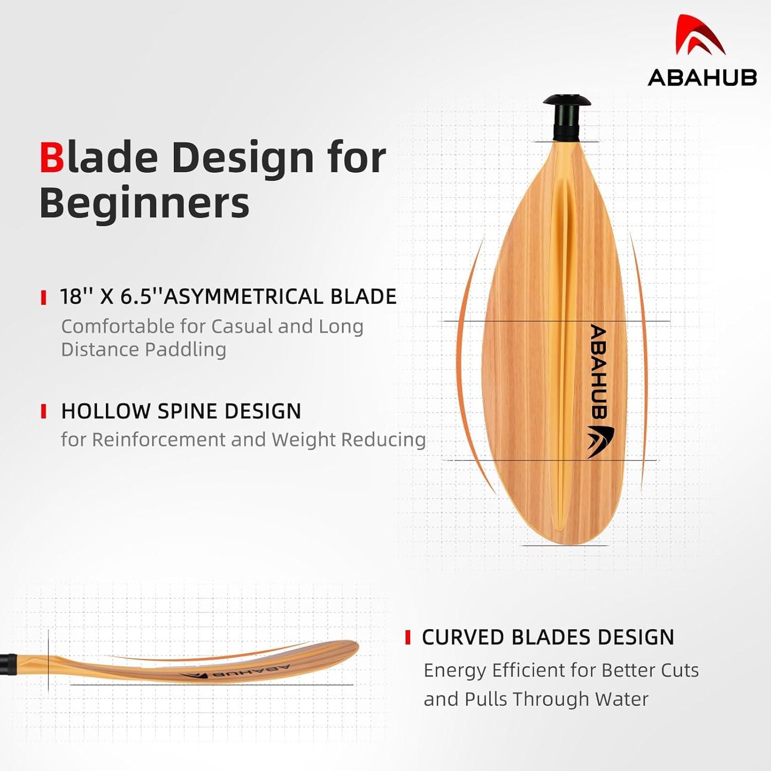 imageAbahub Kayak Paddle 905 Inches Kayaking Oars for Boating Canoeing with Free Paddle Leash Aluminum Alloy Shaft BlackBlueGreenOrangeYellow Plastic BladesWood Print