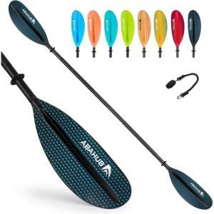 imageAbahub Kayak Paddle 905 Inches Kayaking Oars for Boating Canoeing with Free Paddle Leash Aluminum Alloy Shaft BlackBlueGreenOrangeYellow Plastic BladesBlack Honeycomb Print