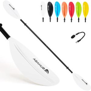 imageAbahub Kayak Paddle 905 Inches Kayaking Oars for Boating Canoeing with Free Paddle Leash Aluminum Alloy Shaft BlackBlueGreenOrangeYellow Plastic Bladeswhite