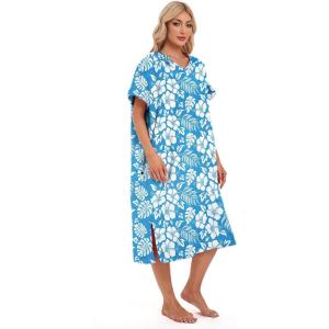 imageAbahub Light Surf Poncho for Adults Quick Dry Microfiber Towel with Hood Compact Packable Cover Up Thick Yet Portable Beach Swim Changing Robe L Green Turtle ZipperedBlue Flower