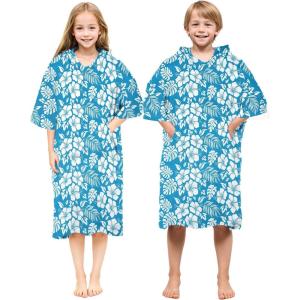 imageAbahub Surf Poncho Men ampamp Women Towel Poncho Adult with Hood Thick Quick Dry Changing Poncho Towel Microfiber Wearable Cover Up for Surfing Beach Swim  Absorbent Changing Towel L Green TurtleBlue Flower