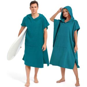 imageAbahub Surf Poncho Men ampamp Women Towel Poncho Adult with Hood Thick Quick Dry Changing Poncho Towel Microfiber Wearable Cover Up for Surfing Beach Swim  Absorbent Changing Towel L Green TurtleDark Green