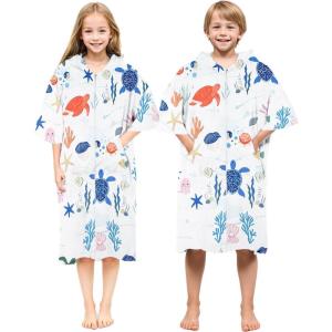 imageAbahub Surf Poncho Men ampamp Women Towel Poncho Adult with Hood Thick Quick Dry Changing Poncho Towel Microfiber Wearable Cover Up for Surfing Beach Swim  Absorbent Changing Towel L Green TurtleWhite Seabed Zippered