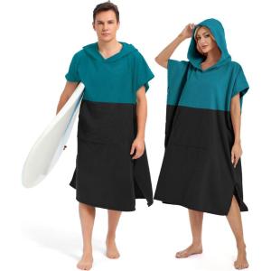 imageAbahub Surf Poncho Men ampamp Women Towel Poncho Adult with Hood Thick Quick Dry Changing Poncho Towel Microfiber Wearable Cover Up for Surfing Beach Swim  Absorbent Changing Towel L Green TurtleDark GreenBlack