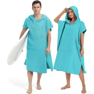 imageAbahub Surf Poncho Men ampamp Women Towel Poncho Adult with Hood Thick Quick Dry Changing Poncho Towel Microfiber Wearable Cover Up for Surfing Beach Swim  Absorbent Changing Towel L Green TurtleTeal