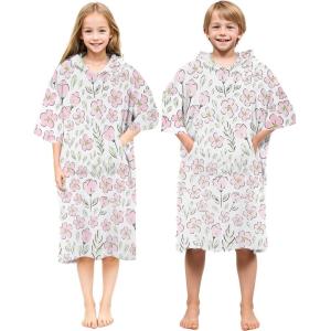 imageAbahub Surf Poncho Men ampamp Women Towel Poncho Adult with Hood Thick Quick Dry Changing Poncho Towel Microfiber Wearable Cover Up for Surfing Beach Swim  Absorbent Changing Towel L Green TurtlePink Flower