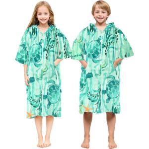 imageAbahub Surf Poncho Men ampamp Women Towel Poncho Adult with Hood Thick Quick Dry Changing Poncho Towel Microfiber Wearable Cover Up for Surfing Beach Swim  Absorbent Changing Towel L Green TurtleGreen Turtle Zippered
