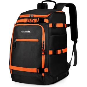 imageAbahub Ski Boot Bag 50L 1680D Nylon Waterresistant Padded Ski Boot Backpack for Skis Snowboard Ski Helmet ampamp AccessoriesBlack