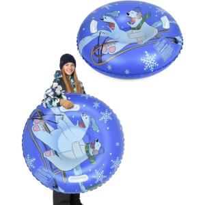imageAbahub Snow Tubes 33 Inches PVC Inflatable Snow Sleds Thickened Hard Bottom Snow Sled with Reinforced Handles Supplies Winter Sports Toys for Family Activities Outdoor
