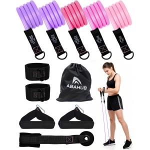 imageAbahub Arm Training Fitness Bands Set Resistance Bands with Handles and Ankle Straps for Woman and Man Set for Strength Training Workout Bands for Arms Exercise Bands for Home GymPink