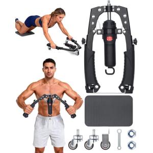 imageAbahub 2in1 Arm Trainer with AB Roller Wheels Enhanced Hydraulic Power Twister Arm Trainer 22440LBS Adjustable Resistance Home Gym Equipment for Arm Chest Core ampamp Full Body Workout Black