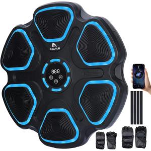 image:imageAbahub Music Boxing Machine for Adults amp Kids  11 Modes amp Bluetooth Boxing Punch Machine Home Fitness Equipment with Gloves Wall Mounted Interactive Boxing Target Nice Gift ChoiceBlack with Blue Light