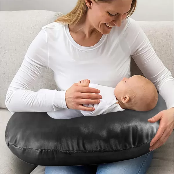 imagePro Goleem Satin Nursing Pillow Cover Silk Feeling Soft Feeding Pillow Slipcover for Breastfeeding Moms Fits Standard Infant Nursing Pillow or Positioner BlackBlack