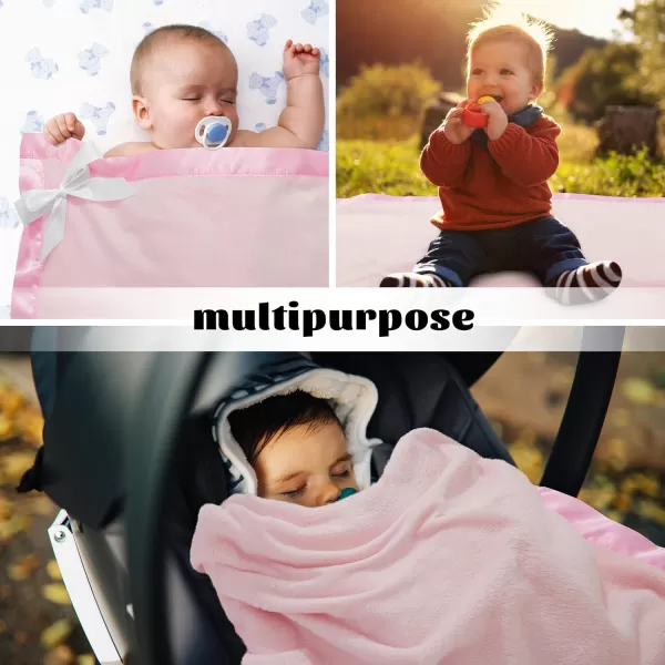 imagePro Goleem Fleece Baby Blanket with 2 Inch Satin Trim Soft AntiStatic Plush Blanket for Boys and Girls Christmas Baby Gifts for Babies Black 30x40Pink