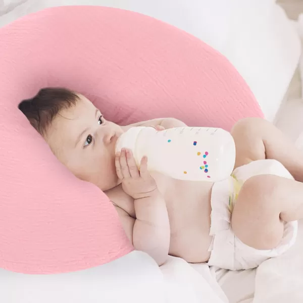 imagePro Goleem Muslin Nursing Pillow Cover 100 Cotton Soft Breathable Feeding Pillow Slipcover for Breastfeeding Moms Fits Standard Infant Nursing Pillow for Boys and Girls 2 Pack BrownBeigePinkpurple