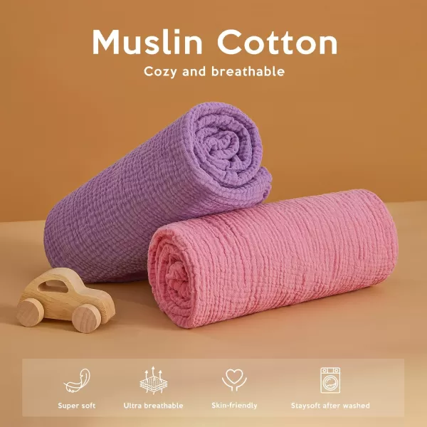 imagePro Goleem Muslin Pack n Play Sheets for Boys and Girls Soft Breathable Cotton Fitted Mini Crib Sheets Neutral Baby Sheets for Playard Mattress 2 Pack BrownBeige2 Pinkpurple