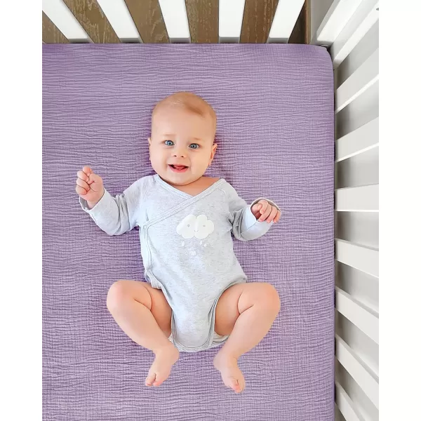 imagePro Goleem Muslin Pack n Play Sheets for Boys and Girls Soft Breathable Cotton Fitted Mini Crib Sheets Neutral Baby Sheets for Playard Mattress 2 Pack BrownBeige2 Pinkpurple