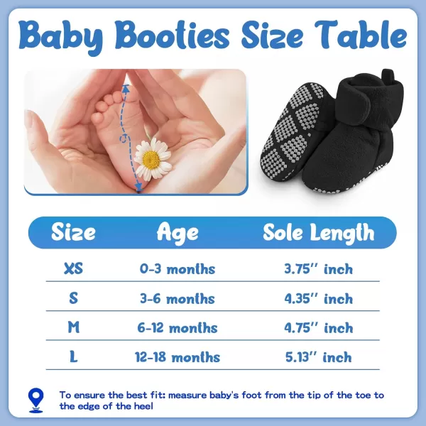 imagePro Goleem Fleece Baby Booties Warm Cozy Baby Slippers Stay On Sock Shoes Easy to Put on Unisex Baby Gifts Soft NonSlip Adjustable Newborn Boots for Boys and GirlsBlack