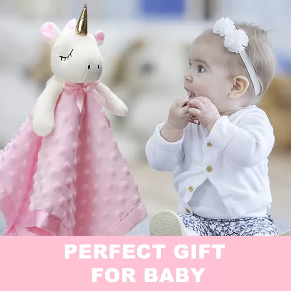 imagePro Goleem Giraffe Loveys for Babies Soft Security Blanket Snuggle Toy Stuffed Animal Blanket Unisex Baby Lovie Baby Gifts for Infant and Toddler 16 InchPink Unicorn