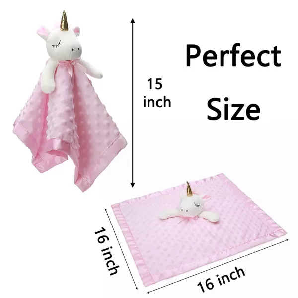 imagePro Goleem Giraffe Loveys for Babies Soft Security Blanket Snuggle Toy Stuffed Animal Blanket Unisex Baby Lovie Baby Gifts for Infant and Toddler 16 InchPink Unicorn