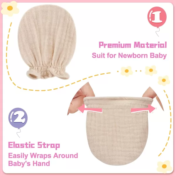 imagePro Goleem Muslin Baby Mittens for Newborn 100 Cotton No Scratch Soft Breathable Gloves for Boys and Girls 06 monthsPink Purple Beige 3