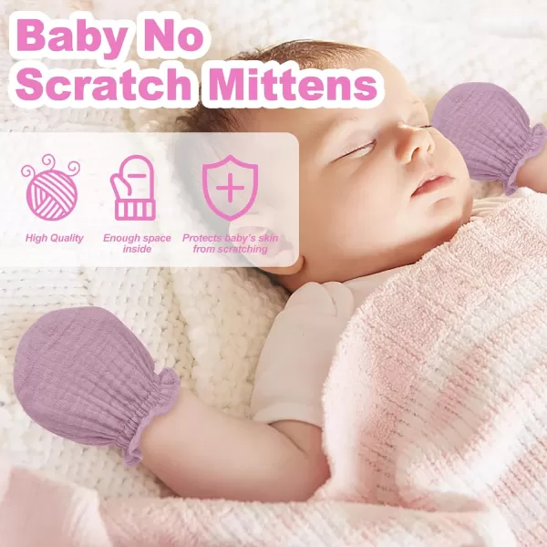 imagePro Goleem Muslin Baby Mittens for Newborn 100 Cotton No Scratch Soft Breathable Gloves for Boys and Girls 06 monthsPink Purple Beige 3