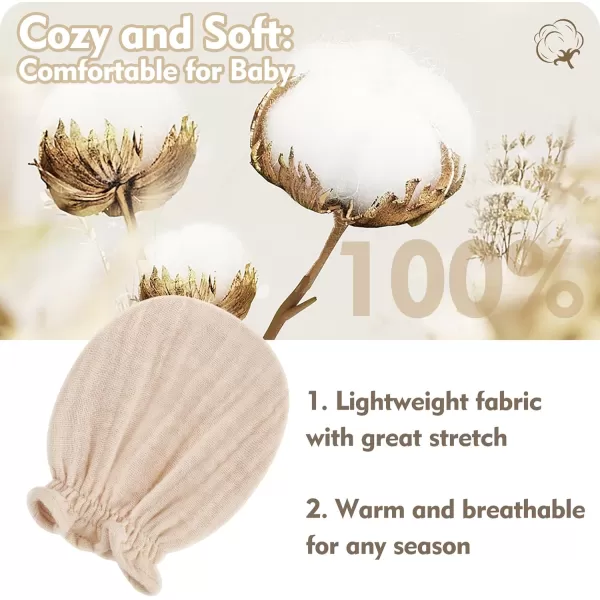 imagePro Goleem Muslin Baby Mittens for Newborn 100 Cotton No Scratch Soft Breathable Gloves for Boys and Girls 06 monthsPink Purple Beige 3