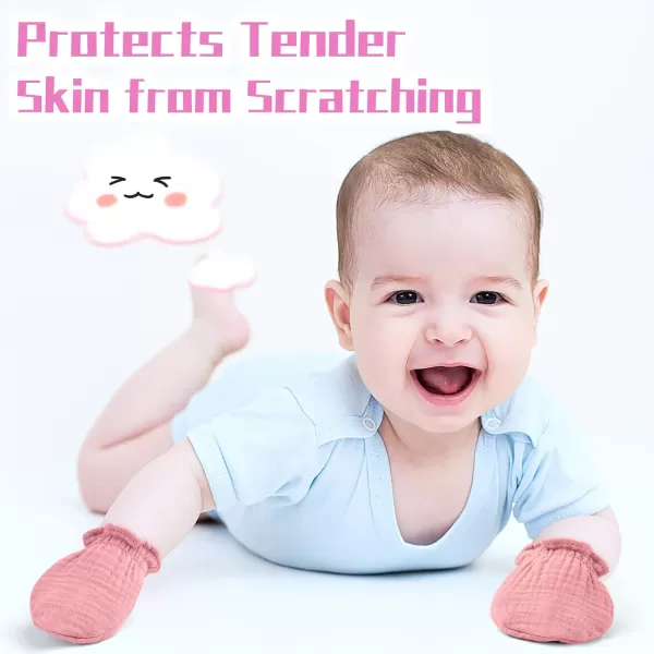 imagePro Goleem Muslin Baby Mittens for Newborn 100 Cotton No Scratch Soft Breathable Gloves for Boys and Girls 06 monthsPink Purple Beige 3