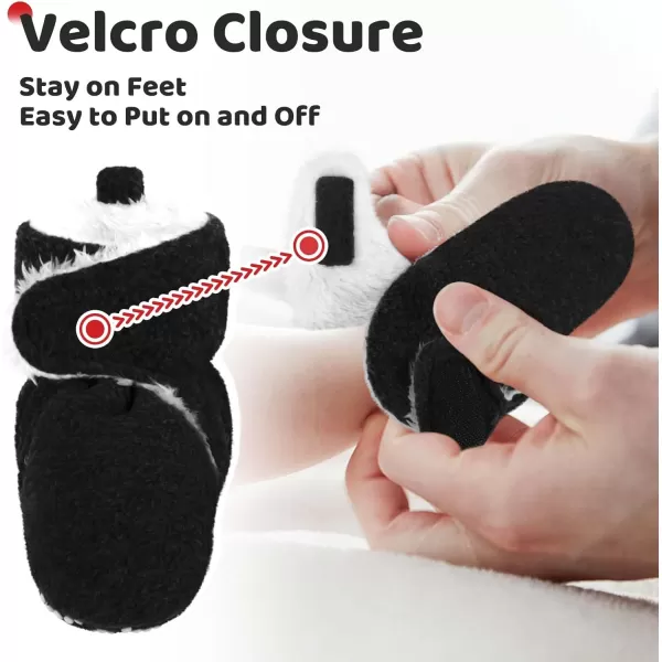 imagePro Goleem Plush fleece Baby Booties Warm Soft Baby Slippers Stay On Sock Shoes Easy to Put on Cozy NonSlip Adjustable Newborn Boots for Boys and Girls Unisex Baby GiftsBlack