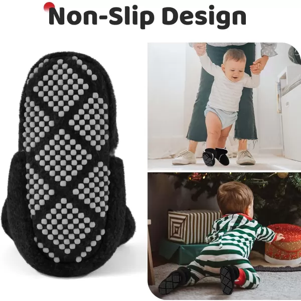 imagePro Goleem Plush fleece Baby Booties Warm Soft Baby Slippers Stay On Sock Shoes Easy to Put on Cozy NonSlip Adjustable Newborn Boots for Boys and Girls Unisex Baby GiftsBlack
