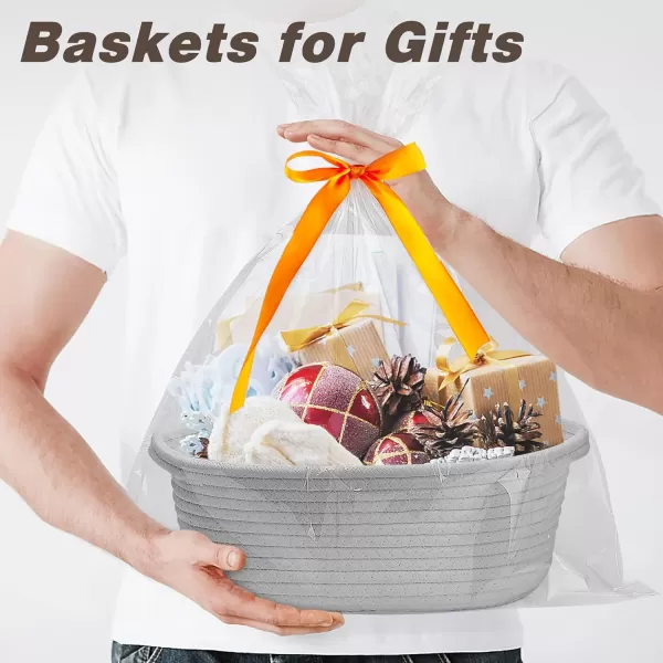 imagePro Goleem Small Woven Basket with Gift Bags and Ribbons Durable Baskets for Gifts Empty Small Rope Basket for Storage 12quotX 8quot X 5quot Baby Toy Basket with Handles Graygrey