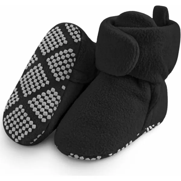 imagePro Goleem Fleece Baby Booties Warm Cozy Baby Slippers Stay On Sock Shoes Easy to Put on Unisex Baby Gifts Soft NonSlip Adjustable Newborn Boots for Boys and GirlsBlack