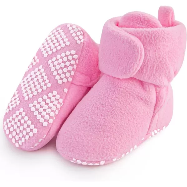 imagePro Goleem Fleece Baby Booties Warm Cozy Baby Slippers Stay On Sock Shoes Easy to Put on Unisex Baby Gifts Soft NonSlip Adjustable Newborn Boots for Boys and GirlsPink