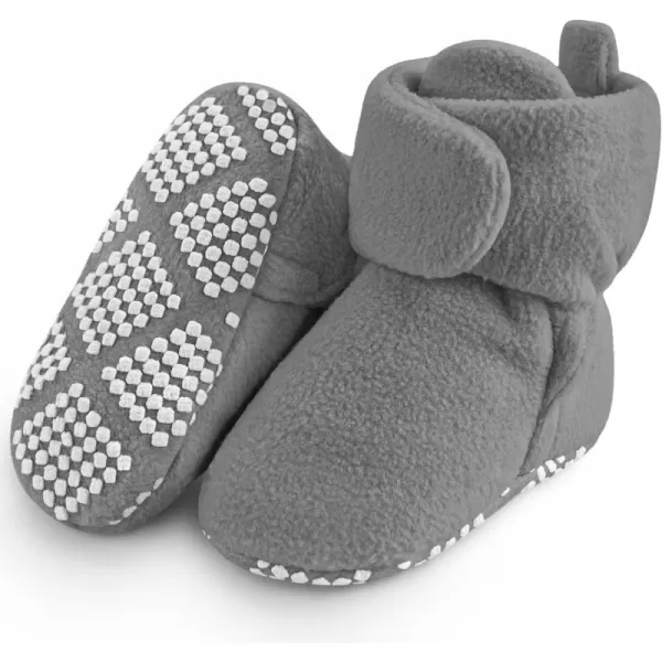 imagePro Goleem Fleece Baby Booties Warm Cozy Baby Slippers Stay On Sock Shoes Easy to Put on Unisex Baby Gifts Soft NonSlip Adjustable Newborn Boots for Boys and GirlsGrey